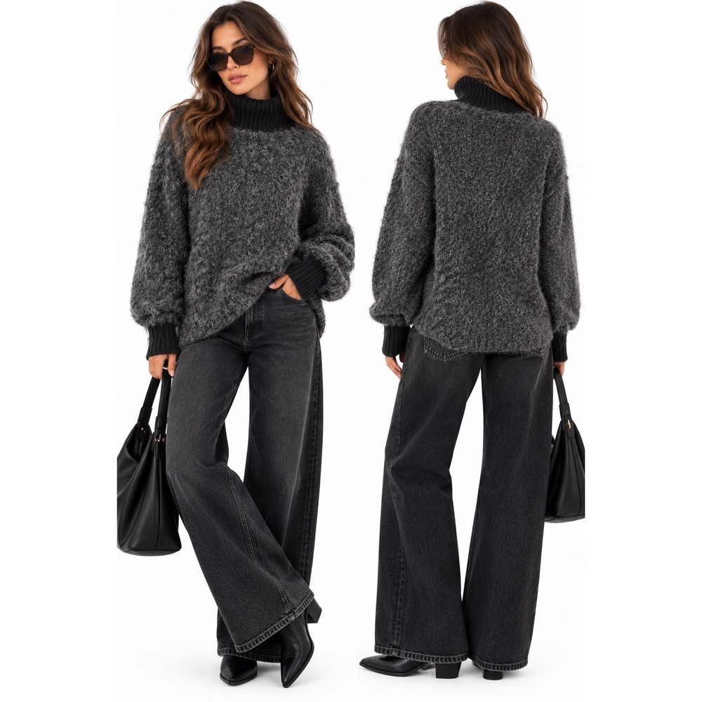 Free People Fuzzy Mohair Blend Turtleneck Sweater Women Large Gorpcore Academia